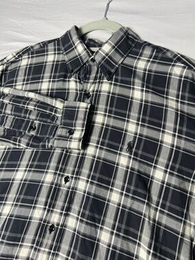 VTG Polo Ralph Lauren Blake Button Down Shirt Men Large Black Plaid Cotton Pony
